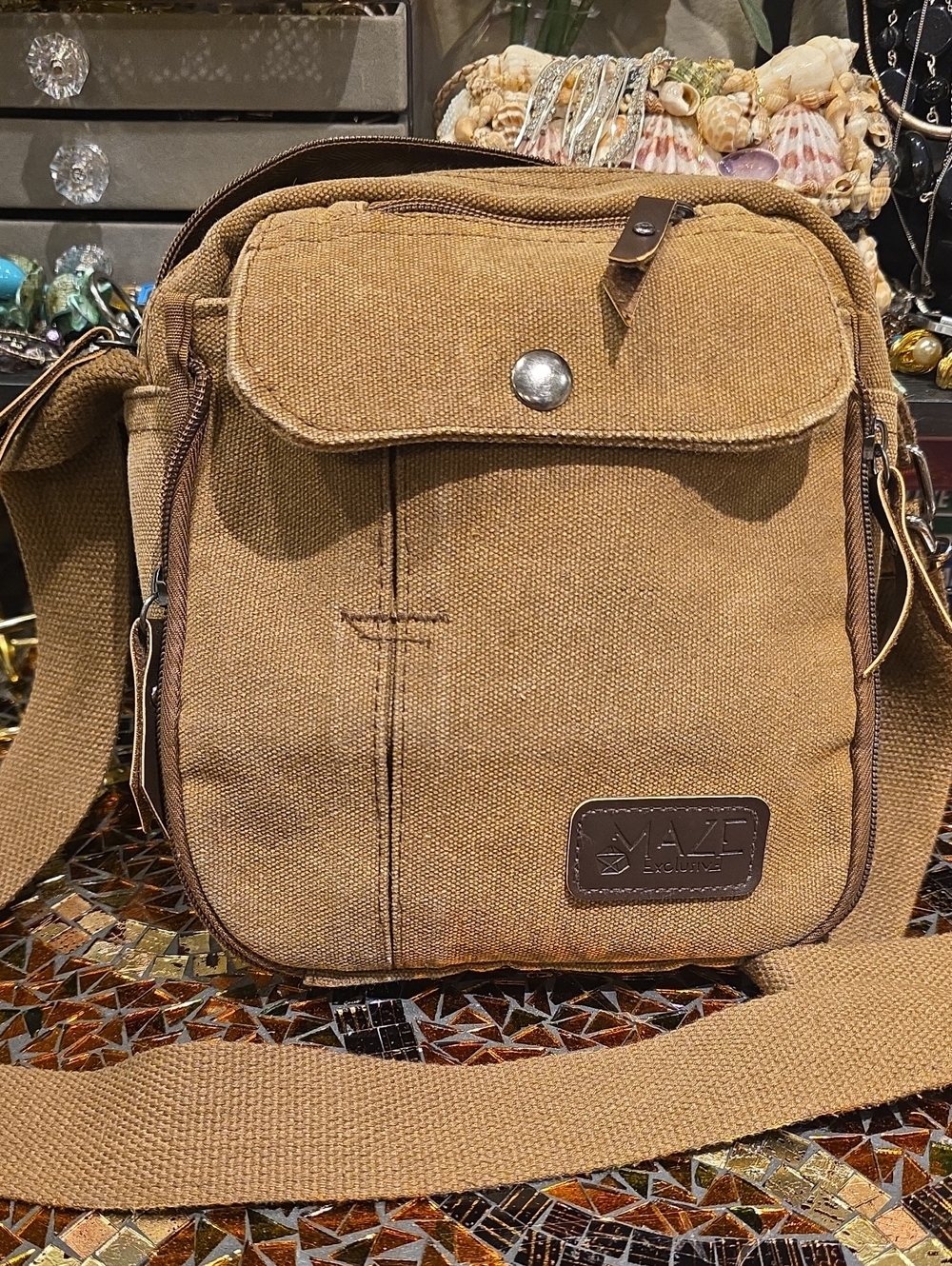 Canvas Messenger Bag for Men - Tan